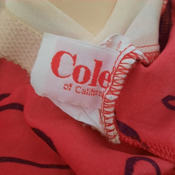 Vintage 80s Cole Of California Swimsuit Womens M Red Abstract Print Side Tie - Picture 10 of 11